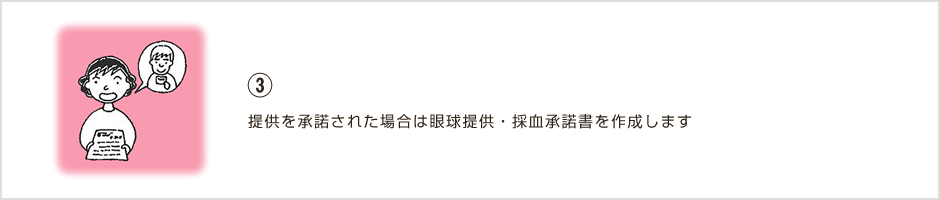 ③提供を承諾された場合は眼球提供・採血承諾書を作成します